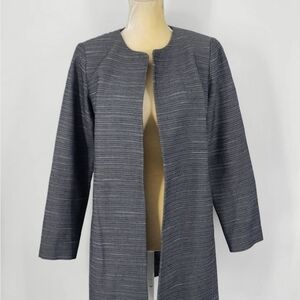 Eileen Fisher Women's Sz M Jacket Open Herringbone Lined Long Cotton Gray Black